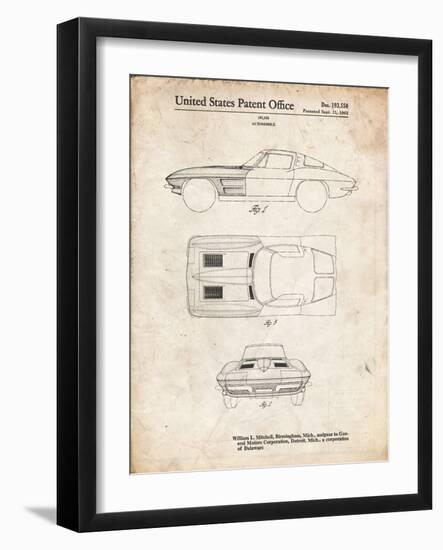 PP90-Vintage Parchment 1962 Corvette Stingray Patent Poster-Cole Borders-Framed Giclee Print