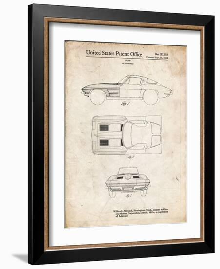 PP90-Vintage Parchment 1962 Corvette Stingray Patent Poster-Cole Borders-Framed Giclee Print