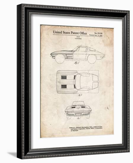 PP90-Vintage Parchment 1962 Corvette Stingray Patent Poster-Cole Borders-Framed Giclee Print