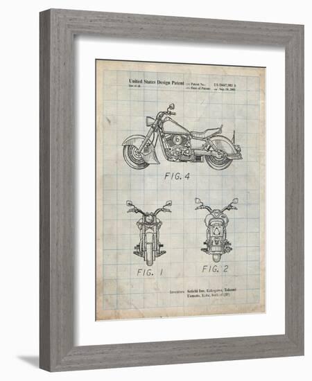 PP901-Antique Grid Parchment Kawasaki Motorcycle Patent Poster-Cole Borders-Framed Giclee Print