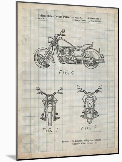 PP901-Antique Grid Parchment Kawasaki Motorcycle Patent Poster-Cole Borders-Mounted Giclee Print