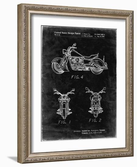 PP901-Black Grunge Kawasaki Motorcycle Patent Poster-Cole Borders-Framed Giclee Print