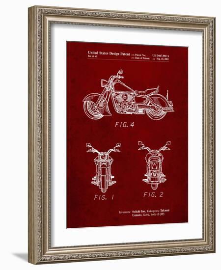 PP901-Burgundy Kawasaki Motorcycle Patent Poster-Cole Borders-Framed Giclee Print