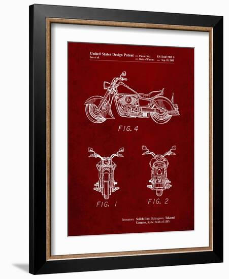 PP901-Burgundy Kawasaki Motorcycle Patent Poster-Cole Borders-Framed Giclee Print