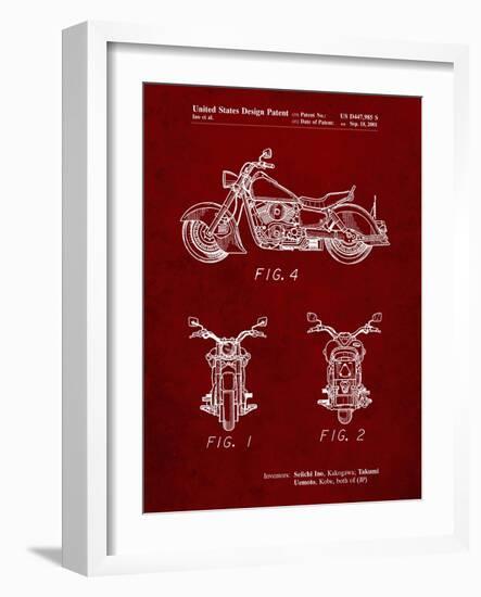 PP901-Burgundy Kawasaki Motorcycle Patent Poster-Cole Borders-Framed Giclee Print