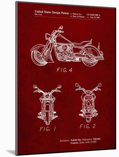 PP901-Burgundy Kawasaki Motorcycle Patent Poster-Cole Borders-Mounted Giclee Print