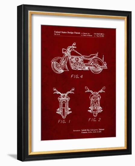 PP901-Burgundy Kawasaki Motorcycle Patent Poster-Cole Borders-Framed Giclee Print