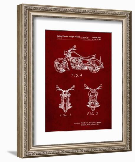 PP901-Burgundy Kawasaki Motorcycle Patent Poster-Cole Borders-Framed Giclee Print