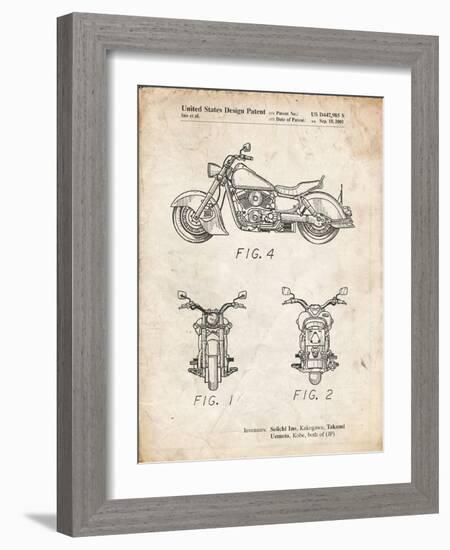 PP901-Vintage Parchment Kawasaki Motorcycle Patent Poster-Cole Borders-Framed Giclee Print