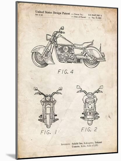 PP901-Vintage Parchment Kawasaki Motorcycle Patent Poster-Cole Borders-Mounted Giclee Print