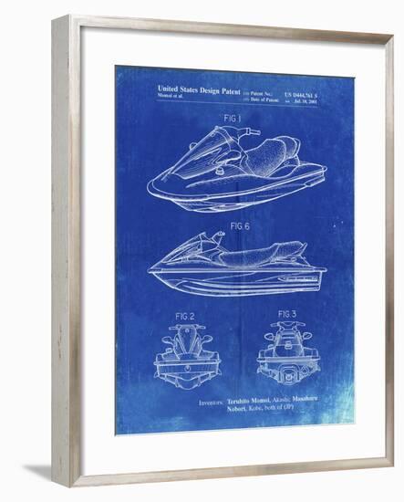 PP903-Faded Blueprint Kawasaki Water Scooter Patent-Cole Borders-Framed Giclee Print