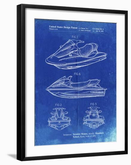 PP903-Faded Blueprint Kawasaki Water Scooter Patent-Cole Borders-Framed Giclee Print