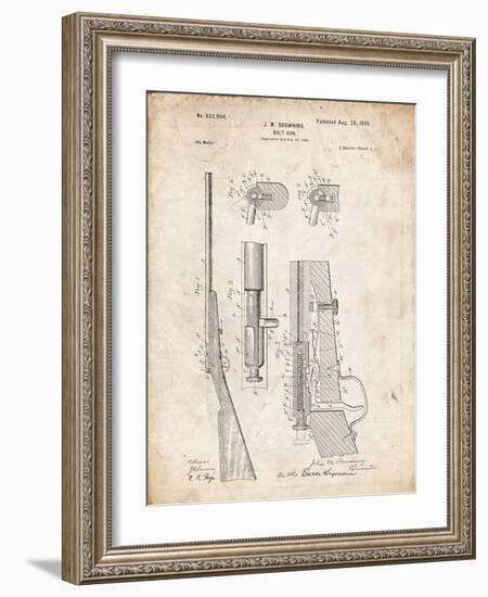 PP93-Vintage Parchment Browning Bolt Action Gun Patent Poster-Cole Borders-Framed Giclee Print