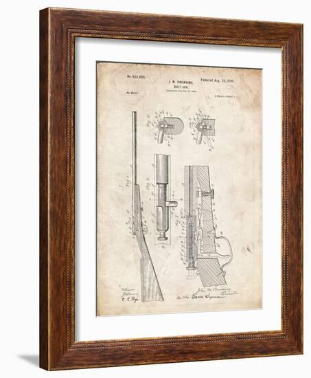 PP93-Vintage Parchment Browning Bolt Action Gun Patent Poster-Cole Borders-Framed Giclee Print