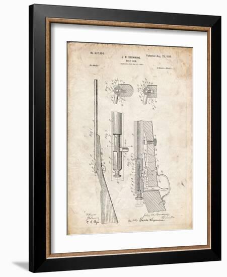 PP93-Vintage Parchment Browning Bolt Action Gun Patent Poster-Cole Borders-Framed Giclee Print