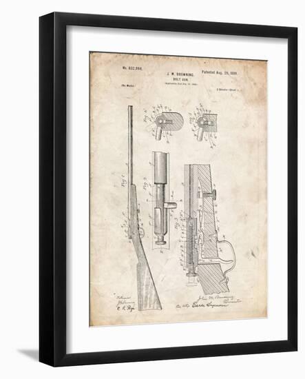 PP93-Vintage Parchment Browning Bolt Action Gun Patent Poster-Cole Borders-Framed Giclee Print