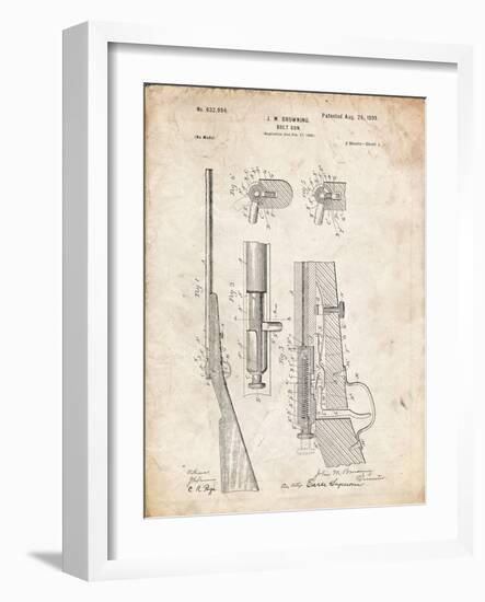 PP93-Vintage Parchment Browning Bolt Action Gun Patent Poster-Cole Borders-Framed Giclee Print