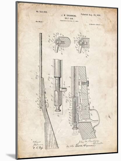 PP93-Vintage Parchment Browning Bolt Action Gun Patent Poster-Cole Borders-Mounted Giclee Print