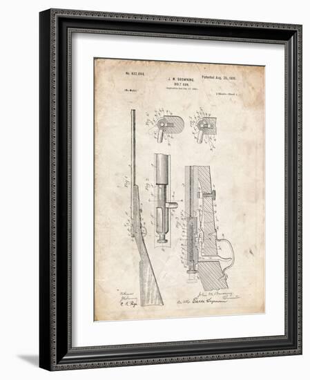 PP93-Vintage Parchment Browning Bolt Action Gun Patent Poster-Cole Borders-Framed Giclee Print