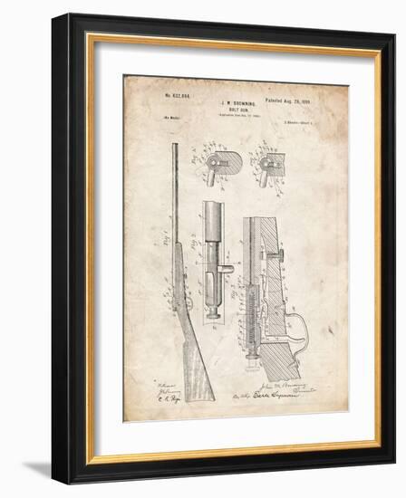 PP93-Vintage Parchment Browning Bolt Action Gun Patent Poster-Cole Borders-Framed Giclee Print