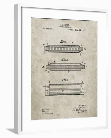 PP94-Sandstone Hohner Harmonica Patent Poster-Cole Borders-Framed Giclee Print