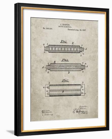 PP94-Sandstone Hohner Harmonica Patent Poster-Cole Borders-Framed Giclee Print