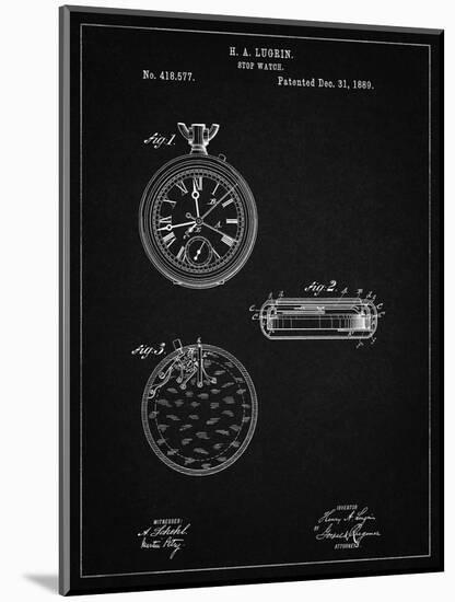 PP940-Vintage Black Lemania Swiss Stopwatch Patent Poster-Cole Borders-Mounted Giclee Print
