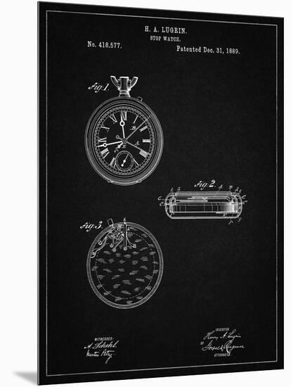 PP940-Vintage Black Lemania Swiss Stopwatch Patent Poster-Cole Borders-Mounted Giclee Print