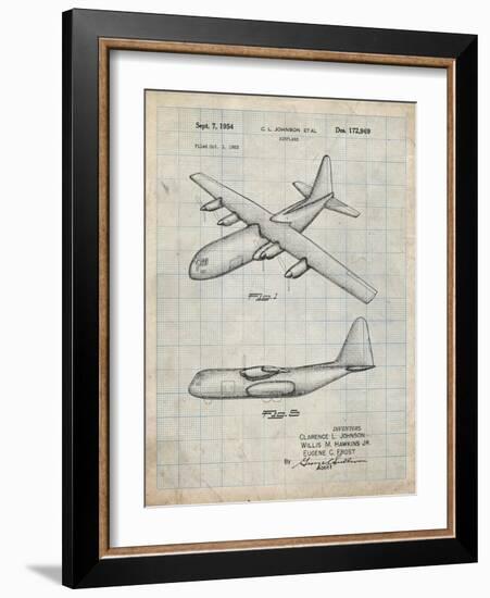 PP943-Antique Grid Parchment Lockheed C-130 Hercules Airplane Patent Poster-Cole Borders-Framed Giclee Print