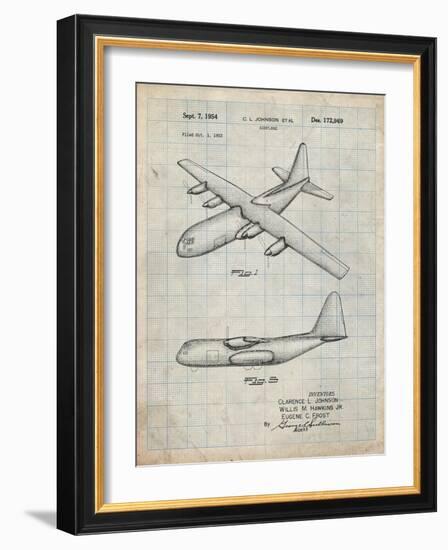 PP943-Antique Grid Parchment Lockheed C-130 Hercules Airplane Patent Poster-Cole Borders-Framed Giclee Print