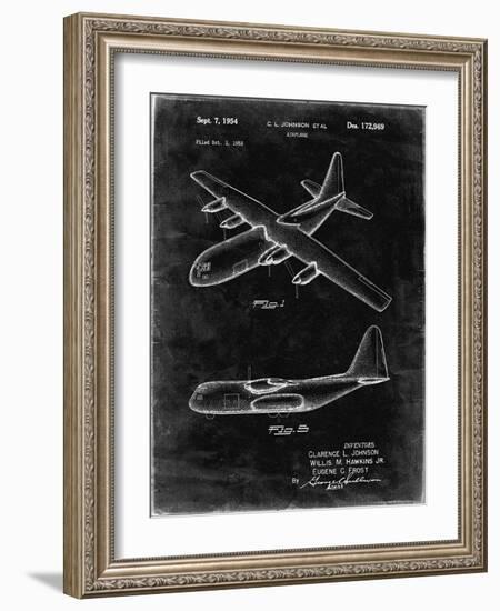 PP943-Black Grunge Lockheed C-130 Hercules Airplane Patent Poster-Cole Borders-Framed Giclee Print