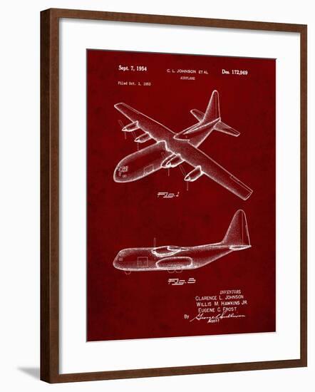 PP943-Burgundy Lockheed C-130 Hercules Airplane Patent Poster-Cole Borders-Framed Giclee Print