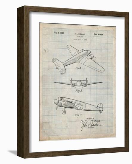 PP945-Antique Grid Parchment Lockheed Electra Airplane Patent Poster-Cole Borders-Framed Giclee Print