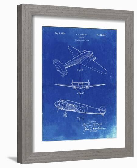 PP945-Faded Blueprint Lockheed Electra Airplane Patent Poster-Cole Borders-Framed Giclee Print