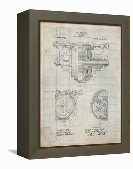 PP953-Antique Grid Parchment Mechanical Gearing 1912 Patent Poster-Cole Borders-Framed Premier Image Canvas