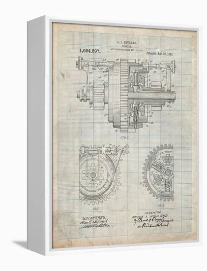 PP953-Antique Grid Parchment Mechanical Gearing 1912 Patent Poster-Cole Borders-Framed Premier Image Canvas