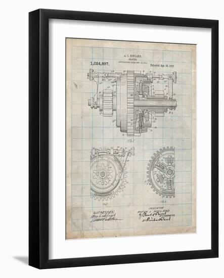 PP953-Antique Grid Parchment Mechanical Gearing 1912 Patent Poster-Cole Borders-Framed Giclee Print