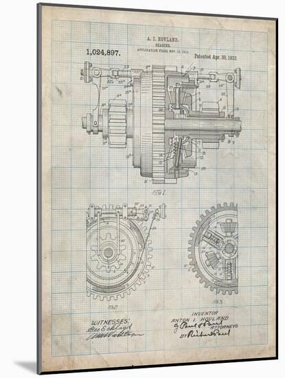 PP953-Antique Grid Parchment Mechanical Gearing 1912 Patent Poster-Cole Borders-Mounted Giclee Print