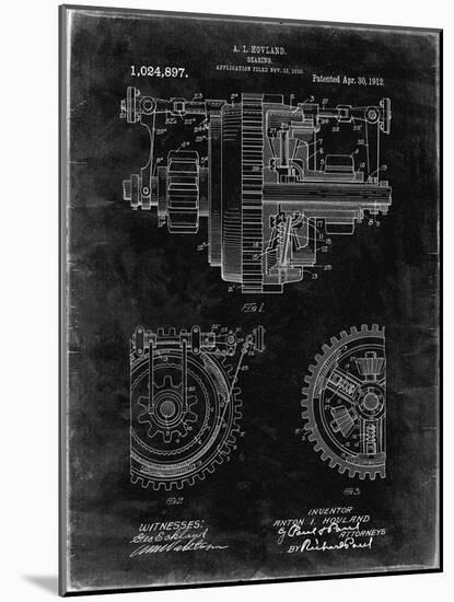 PP953-Black Grunge Mechanical Gearing 1912 Patent Poster-Cole Borders-Mounted Giclee Print