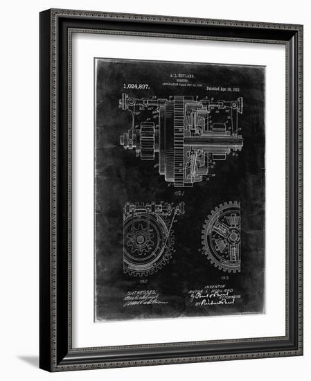 PP953-Black Grunge Mechanical Gearing 1912 Patent Poster-Cole Borders-Framed Giclee Print