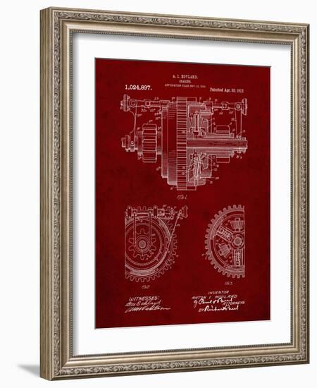 PP953-Burgundy Mechanical Gearing 1912 Patent Poster-Cole Borders-Framed Giclee Print