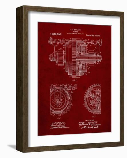 PP953-Burgundy Mechanical Gearing 1912 Patent Poster-Cole Borders-Framed Giclee Print