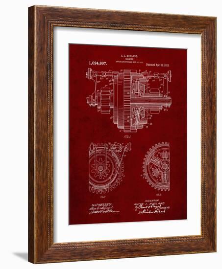 PP953-Burgundy Mechanical Gearing 1912 Patent Poster-Cole Borders-Framed Giclee Print