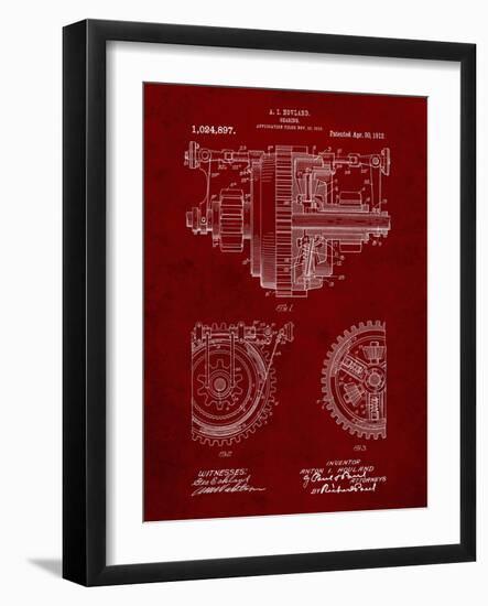 PP953-Burgundy Mechanical Gearing 1912 Patent Poster-Cole Borders-Framed Giclee Print