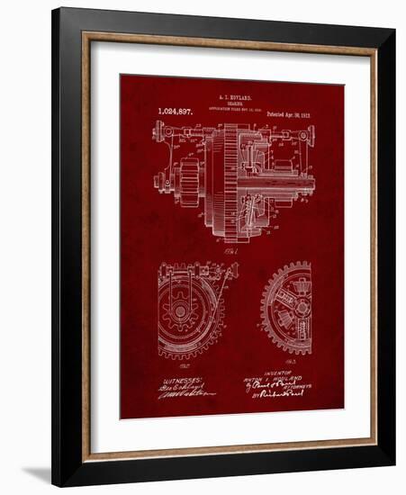 PP953-Burgundy Mechanical Gearing 1912 Patent Poster-Cole Borders-Framed Giclee Print