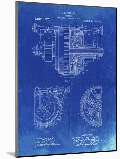 PP953-Faded Blueprint Mechanical Gearing 1912 Patent Poster-Cole Borders-Mounted Giclee Print