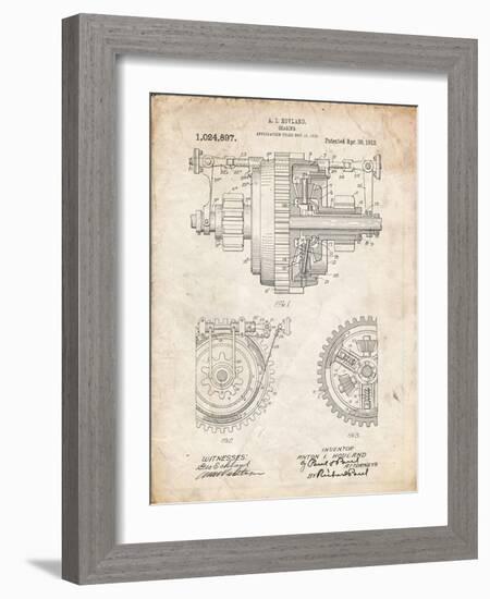 PP953-Vintage Parchment Mechanical Gearing 1912 Patent Poster-Cole Borders-Framed Giclee Print