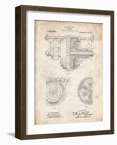 PP953-Vintage Parchment Mechanical Gearing 1912 Patent Poster-Cole Borders-Framed Giclee Print