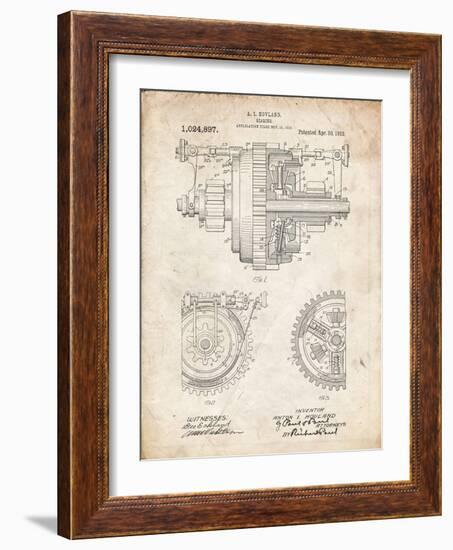 PP953-Vintage Parchment Mechanical Gearing 1912 Patent Poster-Cole Borders-Framed Giclee Print