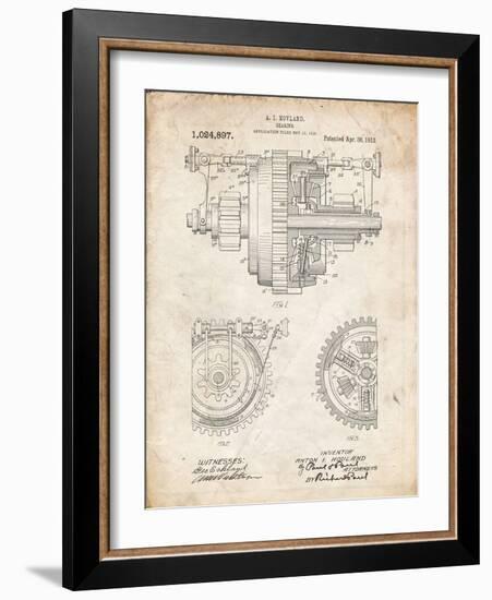 PP953-Vintage Parchment Mechanical Gearing 1912 Patent Poster-Cole Borders-Framed Giclee Print